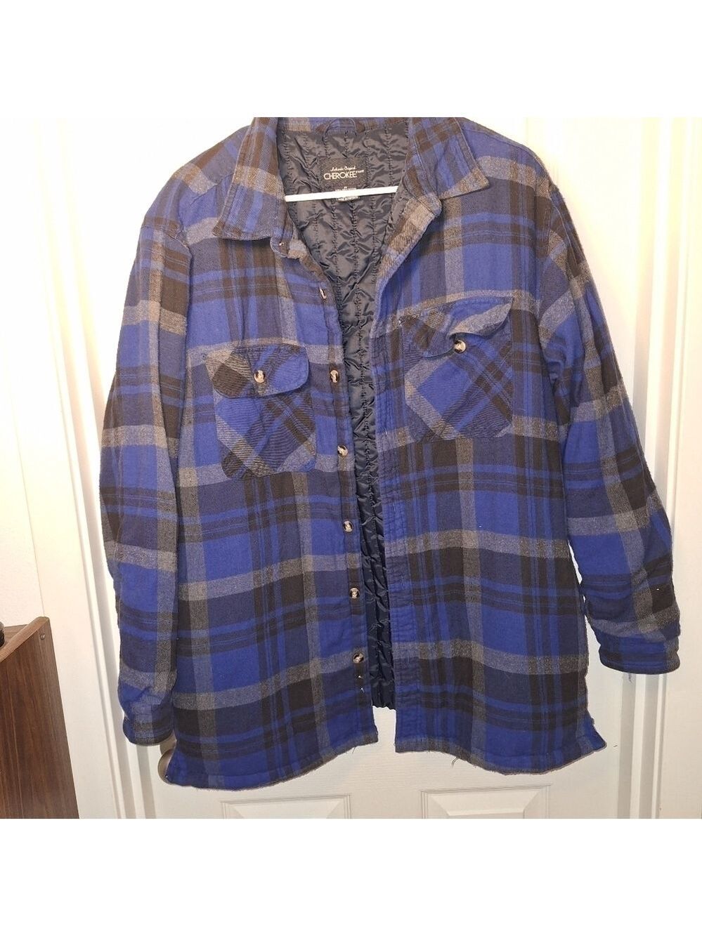 Cherokee Men's Flannel Jacket Blue Black Gray Medium